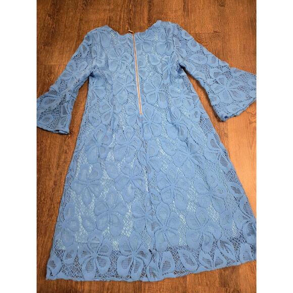 Lilly Pulitzer Ophelia Zanzibar Blue Flower Lace Bell Sleeve Above Knee S Dress - Picture 5 of 7